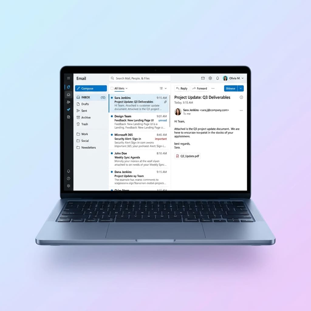 TekSpert Mail email client showing inbox with three-column layout